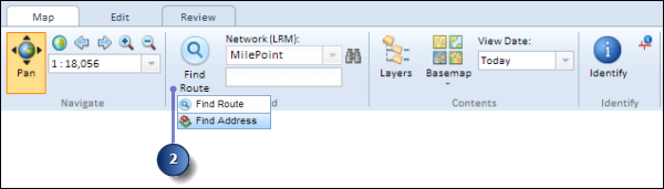 Select Find Address in Roadway Characteristics Editor